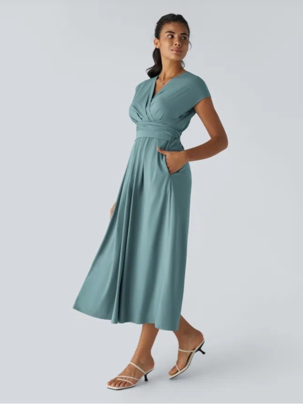 HALARA Teal Midi Wrap Dress